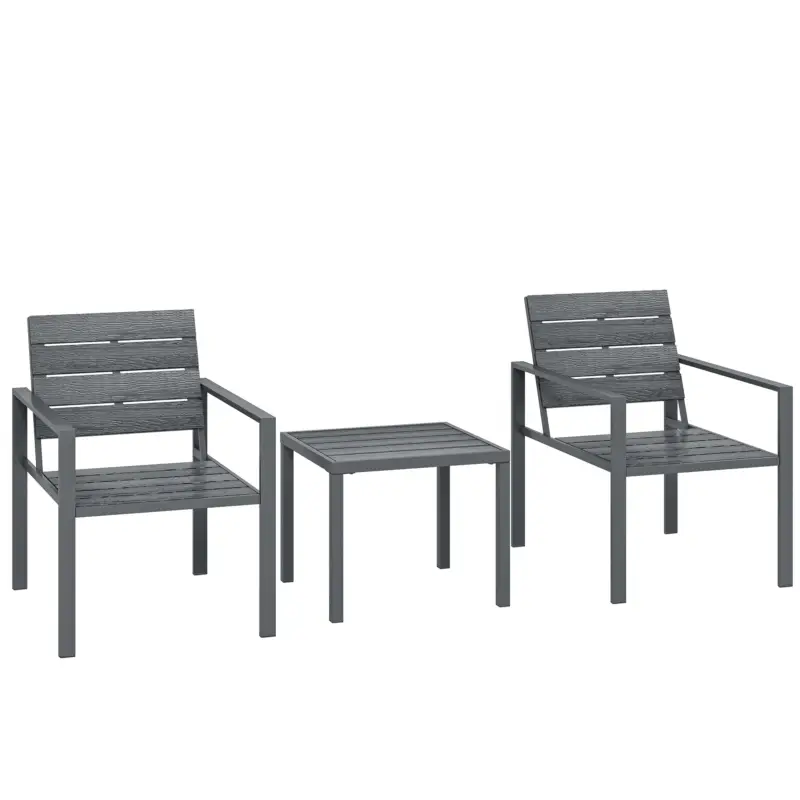 Livrare gratuită Outsunny Set de Grădină 3 piese cu 2 Scaune de Exterior și Măsuță de Cafea, din HDPE și Metal, Gri Închis