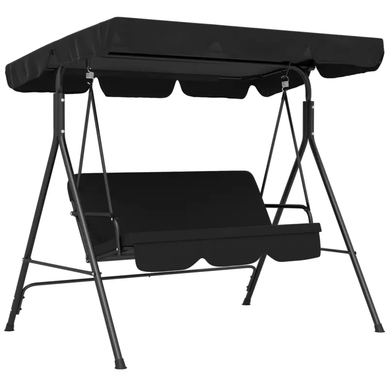 Outsunny Leagăn tip Hollywood 3 locuri Șezlong de grădină Bancă-leagăn, rezistent la intemperii, 172 cm x 110 cm x 153 cm, Negru Retur gratuit