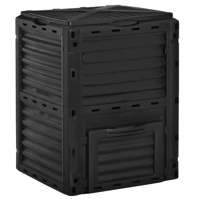 Outsunny Compostor Gradina – 300L, Plastic Negru cu Capac Blocabil Super ofertă