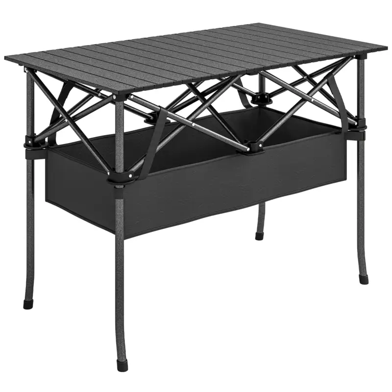 Masă de Picnic Pliabilă și Portabilă Outsunny cu Plasă de Depozitare și Geantă de Transport, pentru Camping și Exterior, Neagră Reducere