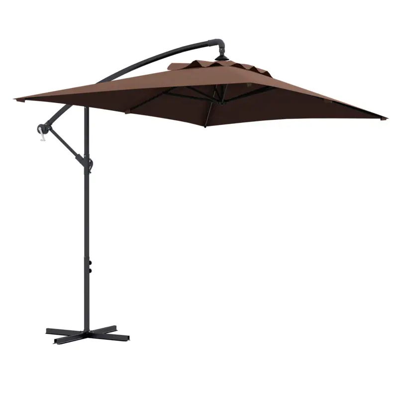 Outsunny Umbrelă de Grădină Suspendată cu Bază în Formă de Cruce și Deschidere cu Manivelă, 294x193cm, Maro Cel mai vândut