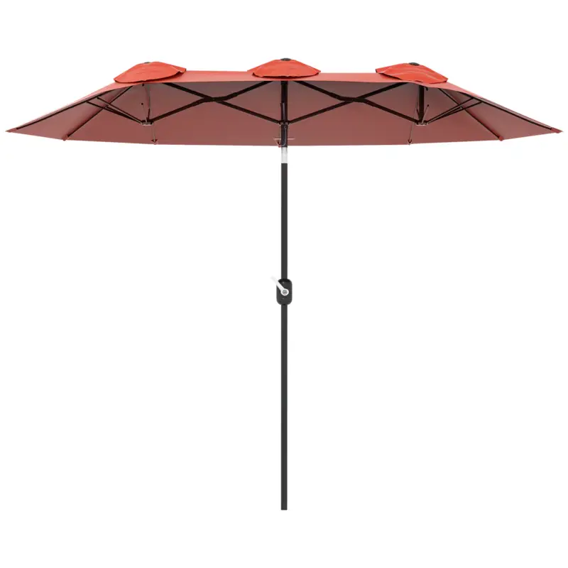 Outsunny Umbrela de soare de gradina basculabila dubla cu deschidere cu manivela, copertina cu orificii de ventilatie si 12 nervuri, 295x152x222cm, rosu Preferatul clienților