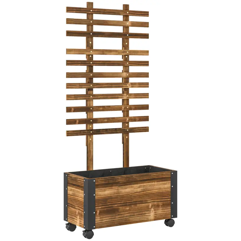 Outsunny Jardinieră cu spalier pentru plante cățărătoare și roți, din lemn de brad, 65x31x147 cm, maro Popular