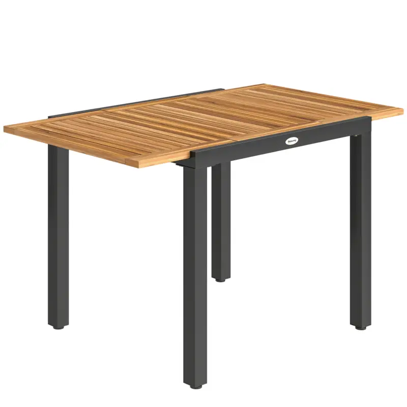 Outsunny Masă de Grădină Extensibilă 120/80x70 cm Cadru din Oțel și Blat din Lemn de Acacia pentru 4-6 Persoane Natural Expediere rapidă