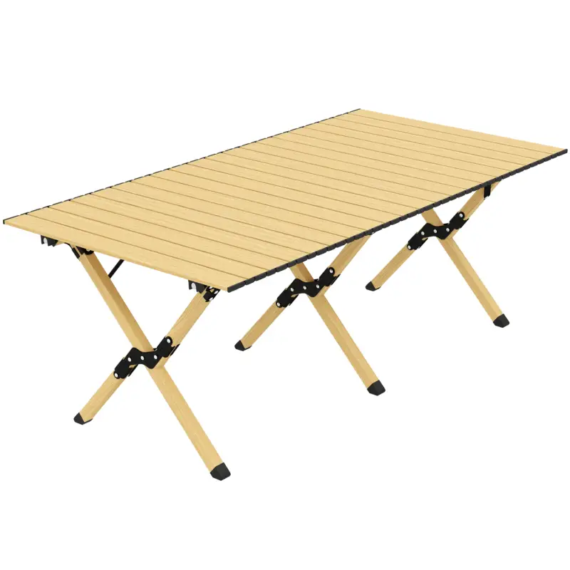 Livrare gratuită Outsunny Masă de camping 117 x 60 cm, masă pliantă din aluminiu cu blat rulabil aspect lemn, husă de transport, impermeabilă