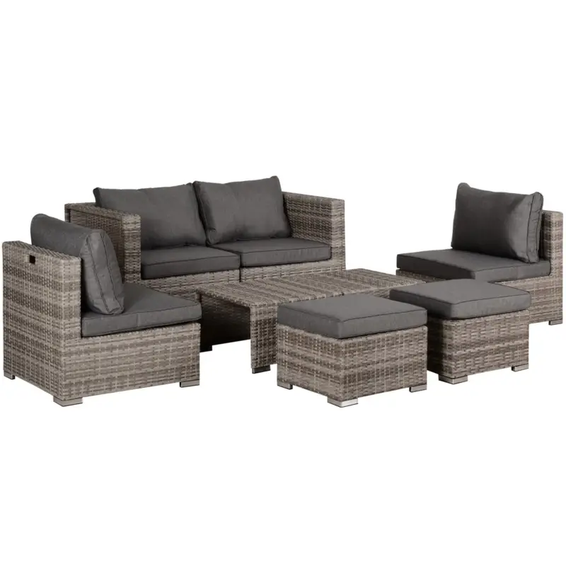Plată securizată Outsunny Set Mobilier Gradina 8 Piese, Canapea cu Masuta de Cafea din Ratan PE si Structura de Aluminiu, 75x75x71 cm, Gri