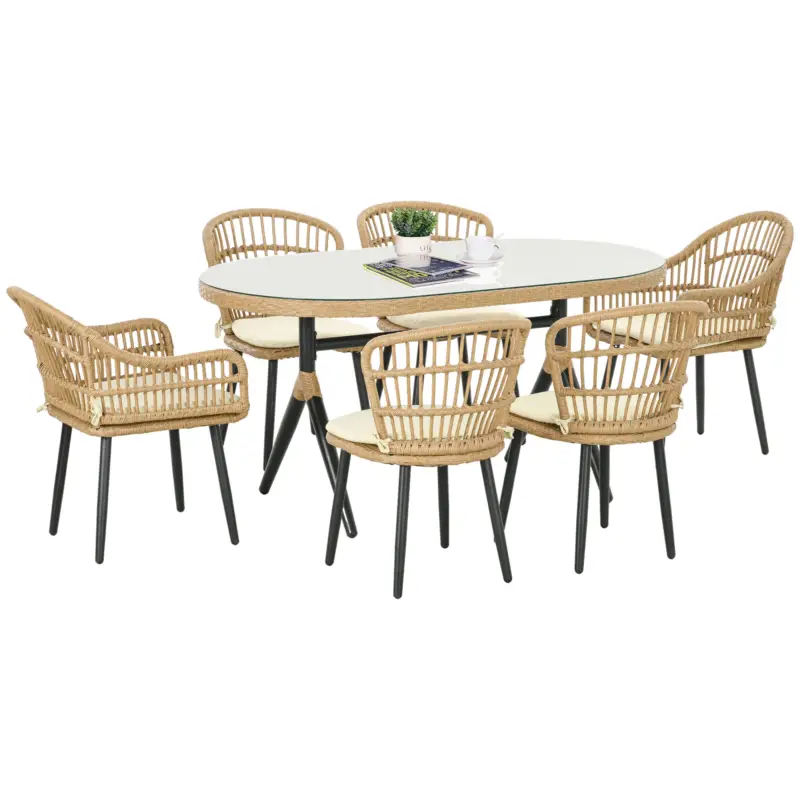 Mai ieftin Outsunny Set de Luat Masa din 7 piese din Rachita pentru Terasa