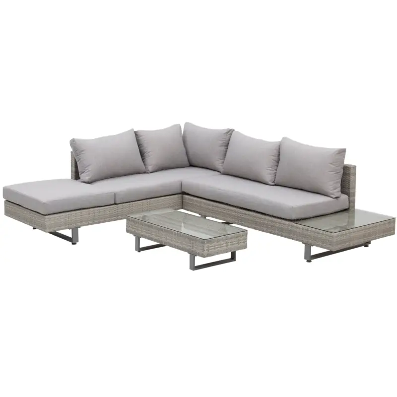 Cumpără acum Outsunny Set Mobilier canapele si masuta pentru Gradina din Ratan Gri