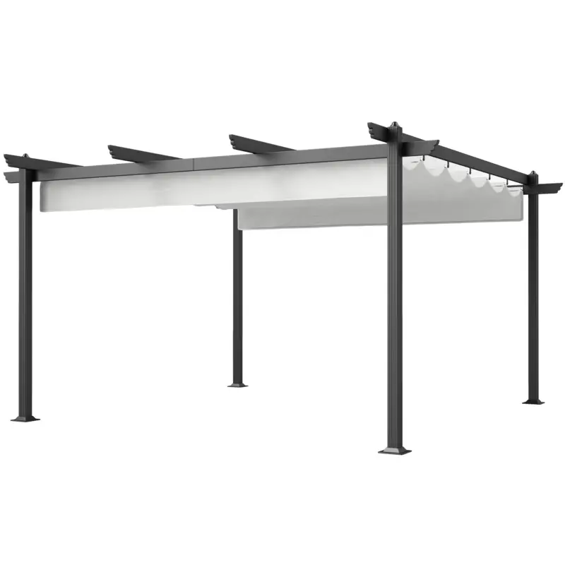 Mai ieftin Outsunny Pergolă Retractabilă cu Structură din Aluminiu, Copertină de Soare pentru Grădină sau Terasă, 390x390x223 cm, Alb