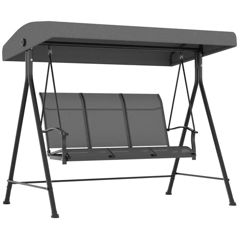 Noutate Outsunny Balansoar de Grădină cu 3 Locuri, Copertină Reglabilă și Picioare Anti-alunecare, 195x118x170 cm, Gri Închis