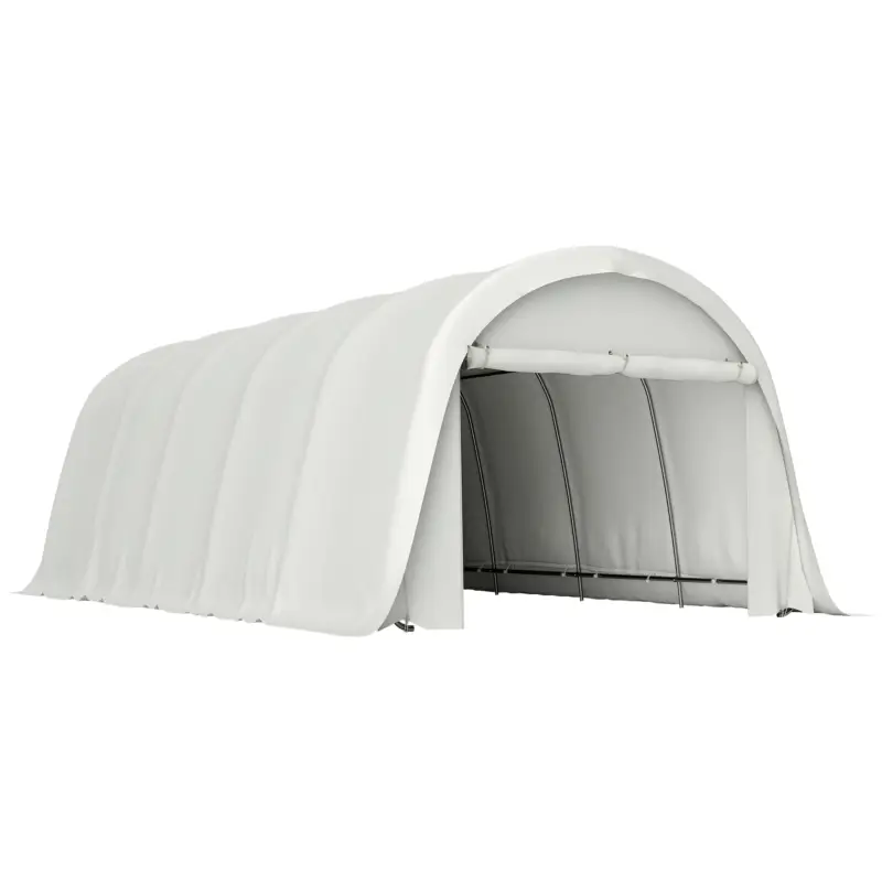 Carport Outsunny 3,6 x 7,2 m Rezistent, Garaj Portabil cu Protecție Solară UPF50+, Cadru Galvanizat, Ușă Mare Rulantă pentru Mașini, Camioane, Bărci, Motociclete, Biciclete, Alb Crem Calitate înaltă