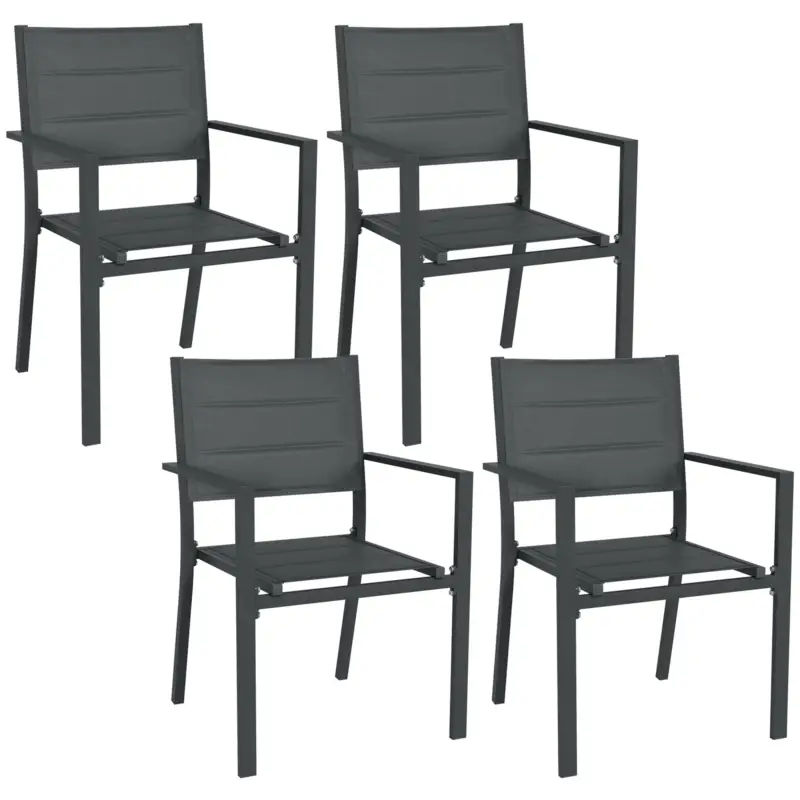 Outsunny Set de 4 scaune de grădină stivabile din aluminiu și textilenă cu cotiere, set de 4 piese pentru exterior Plată sigură