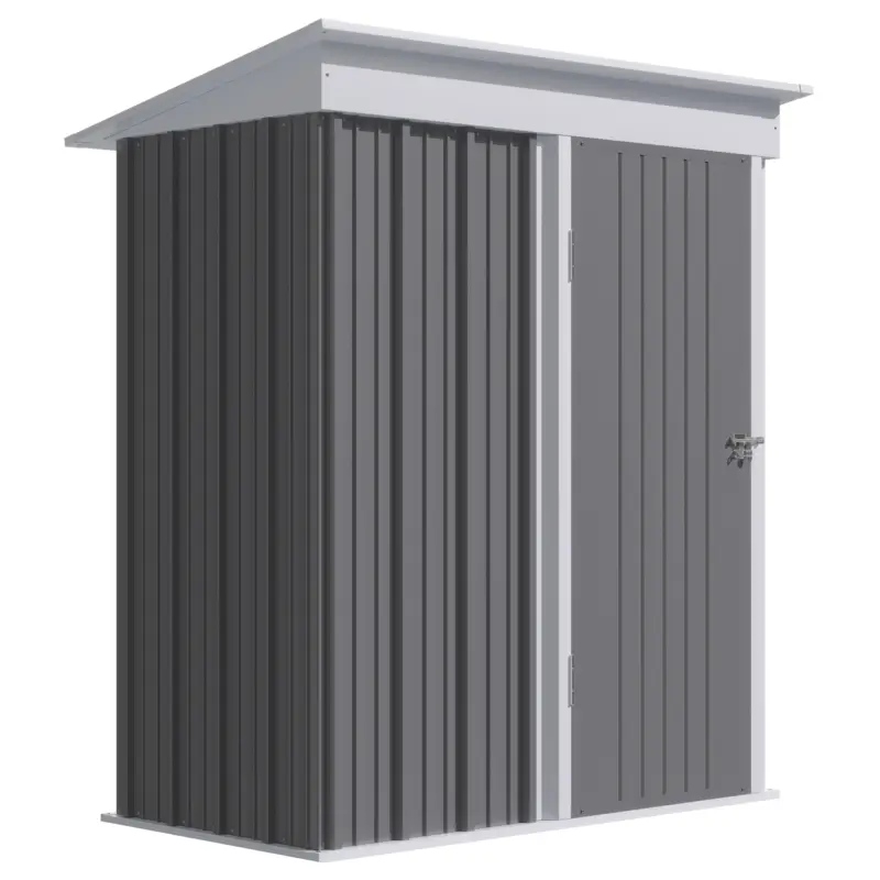 Super ofertă Outsunny Căsuță de Grădină cu Bază din Oțel, Adăpost pentru Unelte de Grădină cu Acoperiș și Ușă, 161x95x163/181 cm, Gri