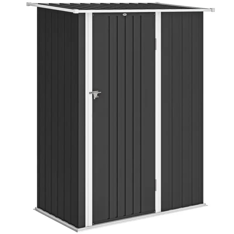 Outsunny Magazie pentru Unelte din Metal cu Acoperiș Înclinat și Ușă Blocabilă, 142x86x189 cm, Gri Închis Livrare gratuită