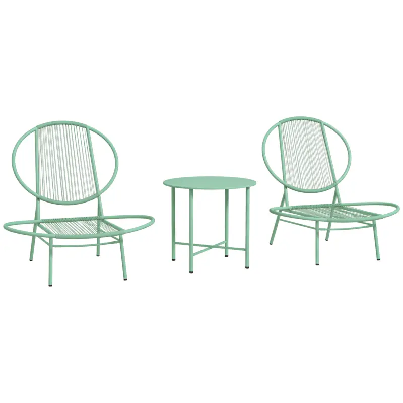 Livrare rapidă Outsunny Set bistro 3 piese din polyratan rezistent la intemperii, set mobilier de grădină cu masă bistro, scaune de grădină în formă de scoică, Verde