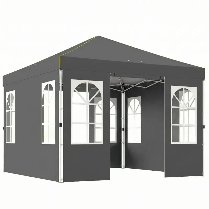 Outsunny Pavilion pliabil 300x300 cm Pop-up cu UPF50+ 4 laterale detașabile Înălțime reglabilă și husă de transport Gri închis Noutate