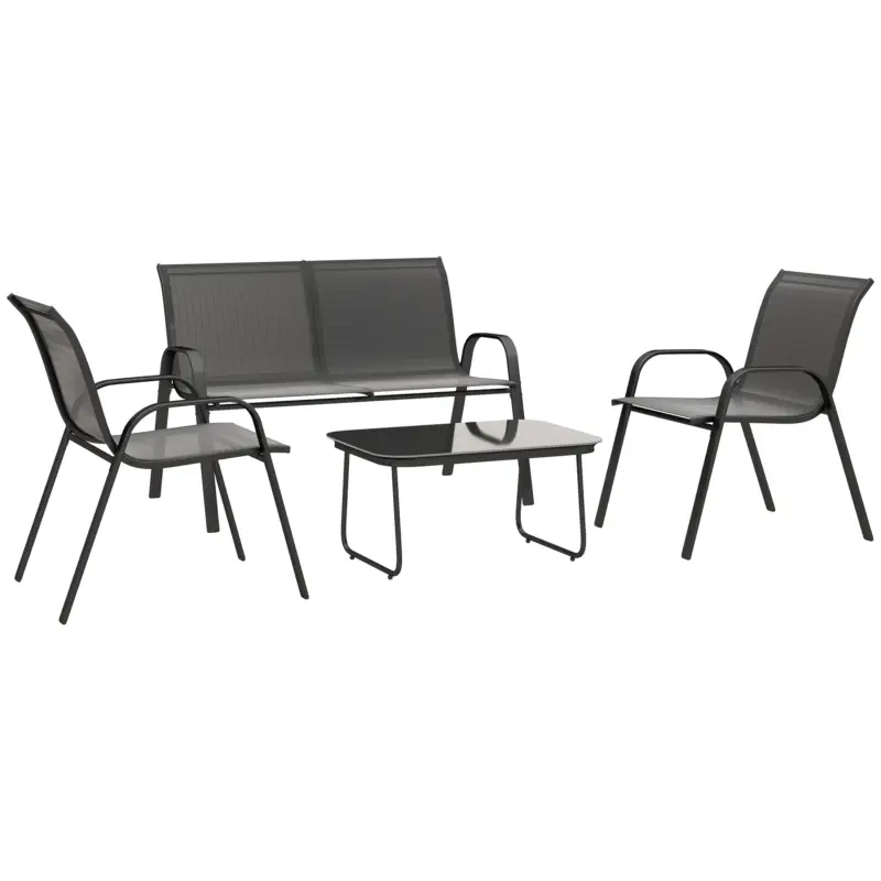 Vezi acum Outsunny Set Mobilier de Grădină din 4 Piese cu Canapea, 2 Scaune Stivuibile și Măsuță de Cafea, 113x66x79 cm, Negru