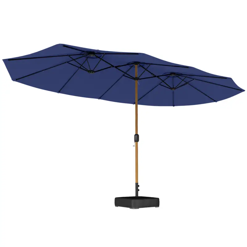 Outsunny Umbrelă Dublă cu 12 Spițe, Manivelă, Bază încrucișată și Saci de Nisip, 4,7x2,8 m, Albastru Închis Discount