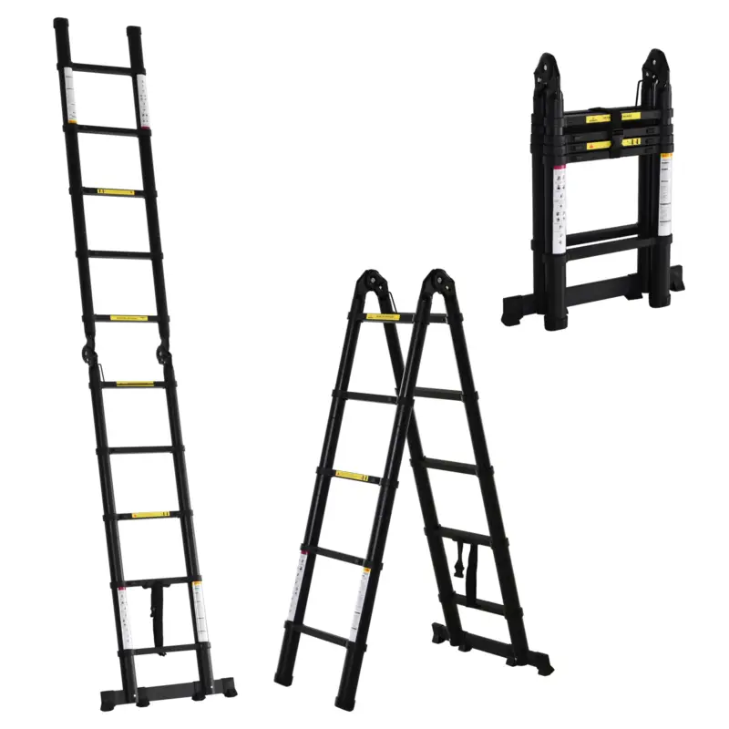 DURHAND Scară telescopică pliabilă cu 10 trepte din aluminiu și metal pentru interior și exterior, 320x67x7 cm, negru Popular