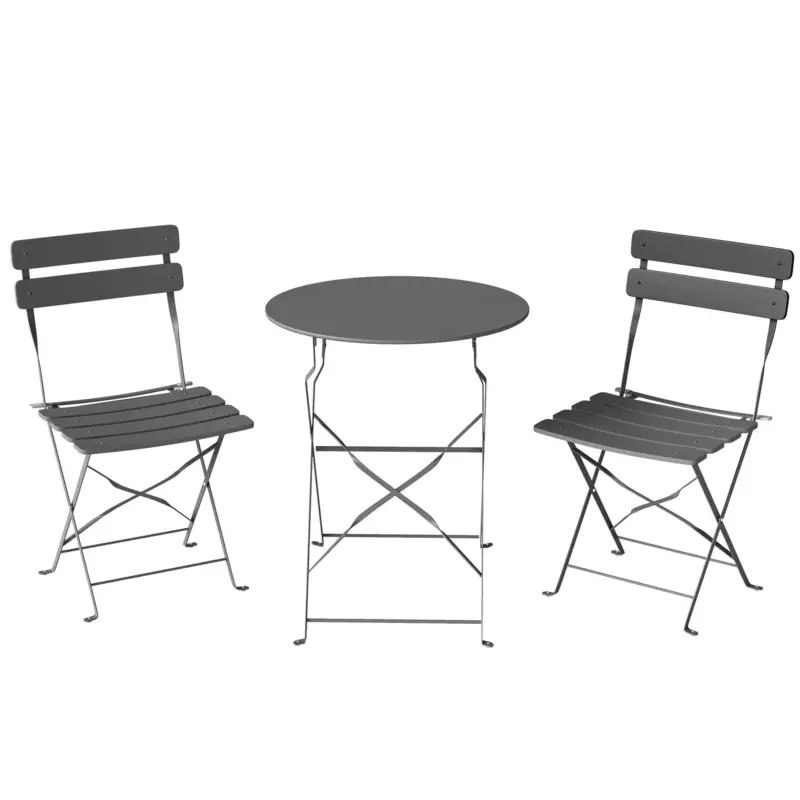 Plată sigură Outsunny Set bistro de grădină 3 piese Masă și 2 scaune pliante cu șipci Protecție dublă anti-rugină Negru