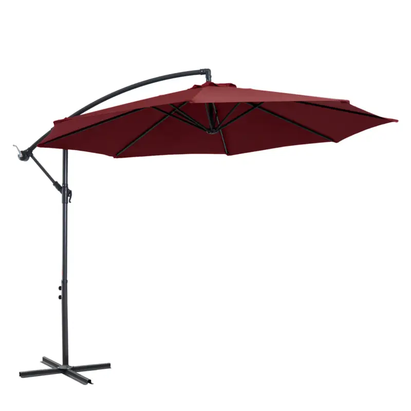 Reducere extra Outsunny Umbrela pentru Exterior Structura din Otel si Poliester Impermeabil Anti-UV Φ300x250cm Rosu Inchis