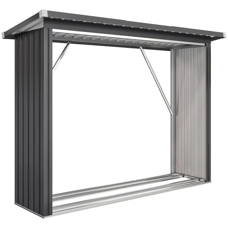 Preferatul clienților Outsunny Șopron pentru Lemne din Oțel de Exterior, Bază Ridicată și Acoperiș Înclinat, 213x66,5x150 cm, Gri Închis