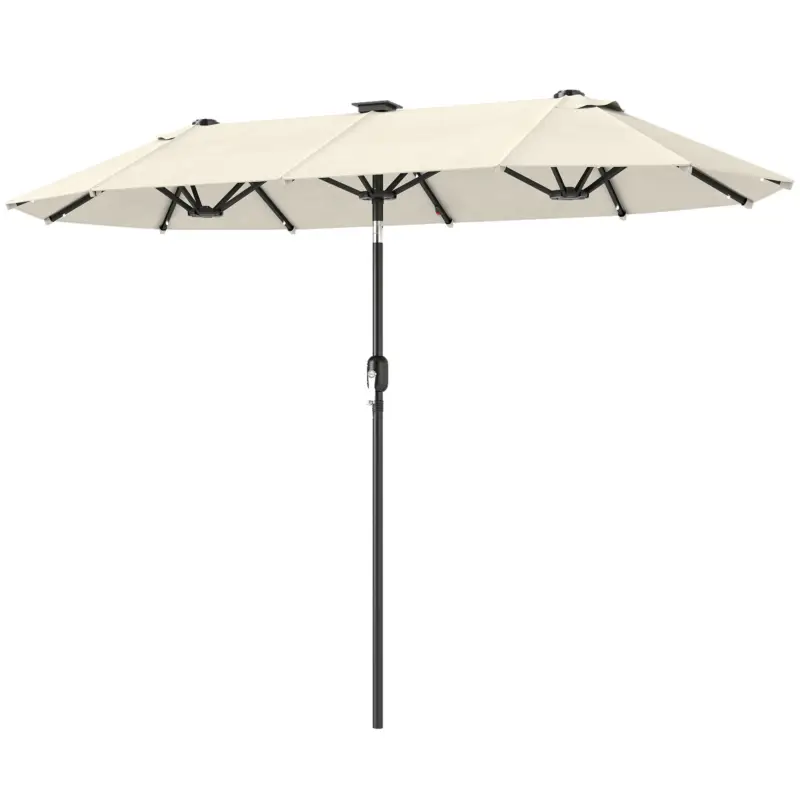 Popular Outsunny Umbrelă Dublă cu Lumini LED și Manivelă, din Poliester și Oțel, 2.92x1.5x2.2 m, Bej