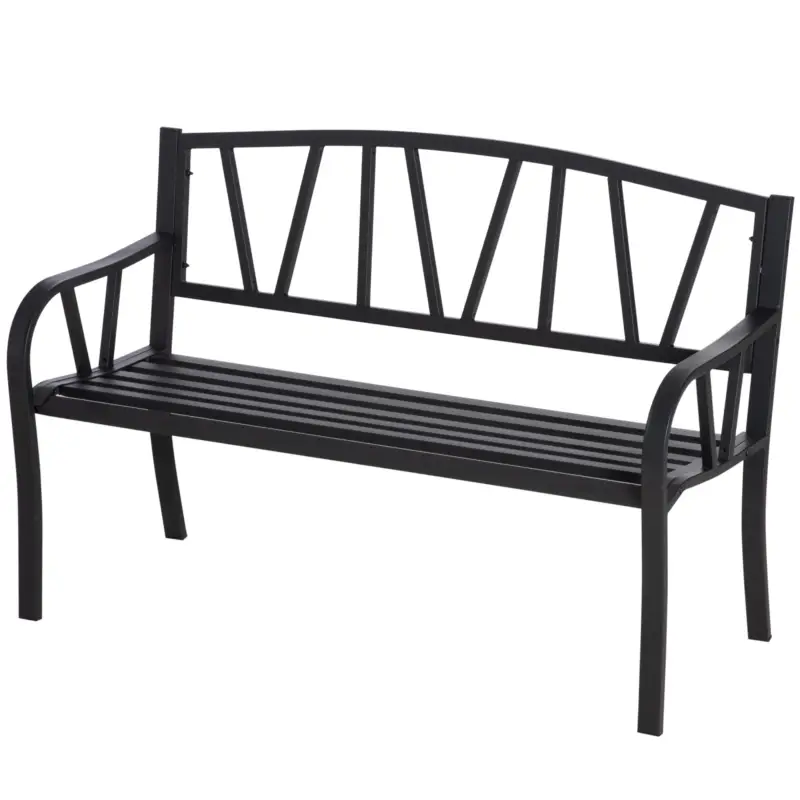 Cumpără online Outsunny Banca de Gradina din Metal Negru cu 2 Locuri Banca de Exterior