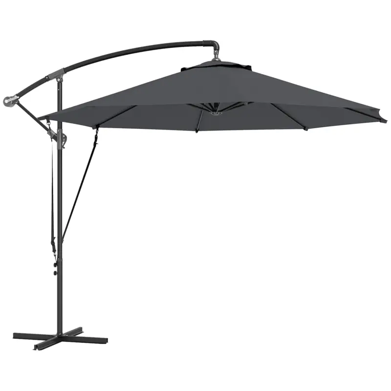Retur gratuit Outsunny Umbrelă de Grădină Rotundă Inclinabilă și Rotativă, Manivelă și Protecție UPF 50+, Ø3 m, Gri Închis