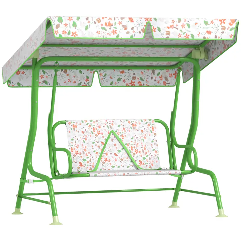 Mai ieftin AIYAPLAY Balansoar pentru Copii de Exterior cu 2 Locuri cu Copertină Reglabilă și Centuri de Siguranță, 112x75x120 cm, Verde