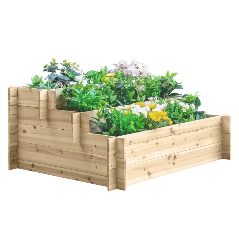 Outsunny Jardiniera din Lemn pe 3 Nivele pentru Gradina si Legume, 120x100x54cm Preț promoțional