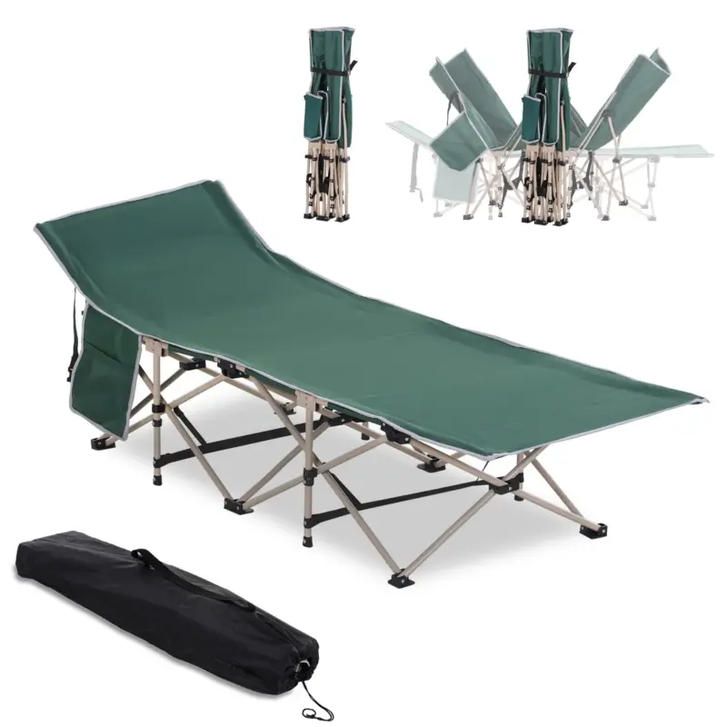 Chilipir Outsunny Pat de camping pliant, cadru ușor, greutate maximă 150 kg, 190 x 68 x 52 cm, verde, cu geantă de transport.