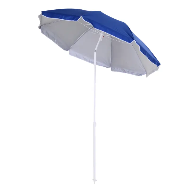 Outsunny Umbrelă de Plajă Înclinabilă cu Strat Reflectorizant, din Oțel și Poliester, Ø1.7x2.05 m, Albastră Livrare gratuită