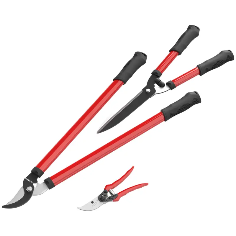 Outsunny Lot de 3 foarfece de grădină set de tăiere pentru grădinărit ferăstrău de tăiat ramuri 65cm foarfecă 51,5cm, foarfecă 20cm roșu Premium