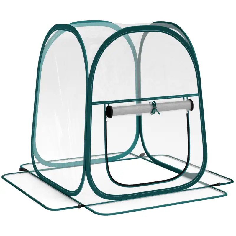 Doar azi Outsunny Mini Seră Pop-Up cu Acoperire din Plastic, Fereastră Rulabilă și Geantă, 70x70x80 cm, Transparentă