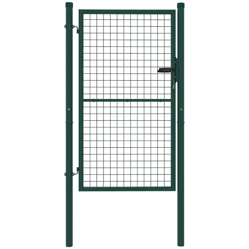Plată sigură Outsunny Poartă de Grădină din Oțel 97x200 cm, Poartă cu Încuietoare, 3 Chei, Mâner și 2 Stâlpi