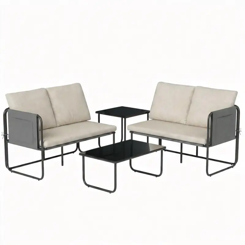 Cumpără acum Outsunny Set Mobilier Grădină Exterior 4 Piese cu 2 Canapele 2 Locuri 2 Mese din Sticlă Perne Huse Detașabile și Buzunare Kaki