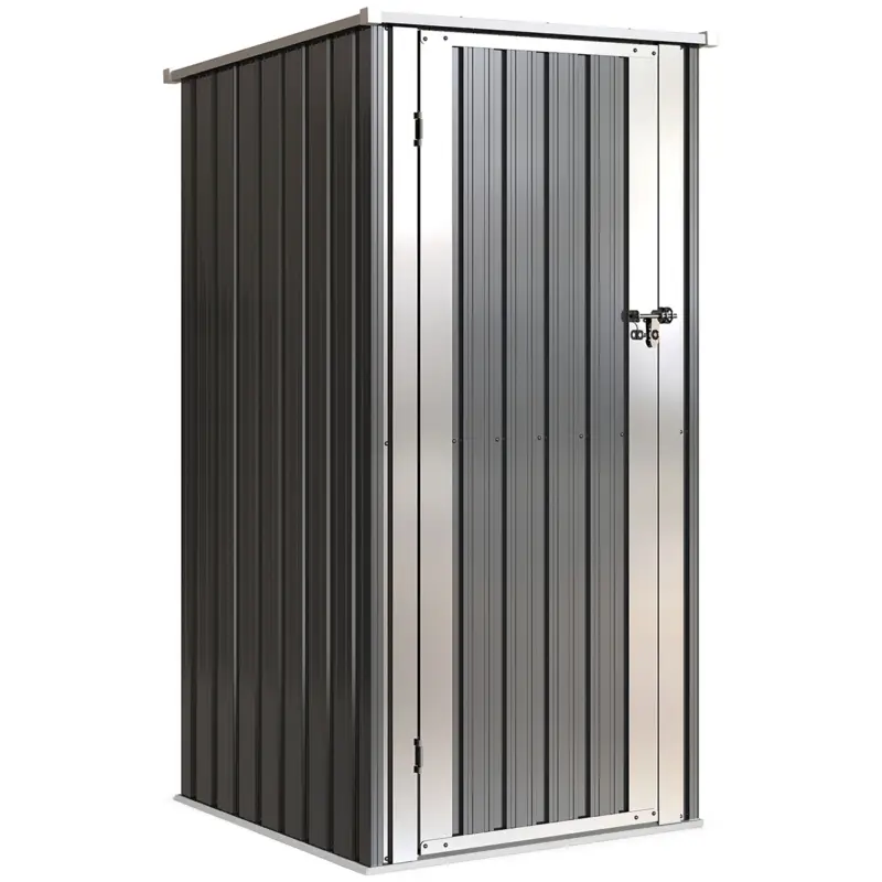 Lichidare de stoc Outsunny Șopron de Grădină Exterior 0,69 m² 83x89x163 cm cu Acoperiș Înclinat Ușă cu Închizătoare Include Mănuși Gri Închis