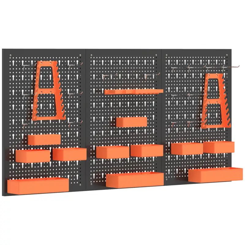 HOMCOM Organizator de unelte de perete 33 piese 120x60 cm cu cârlige, containere și rafturiNegru și Portocaliu Premium