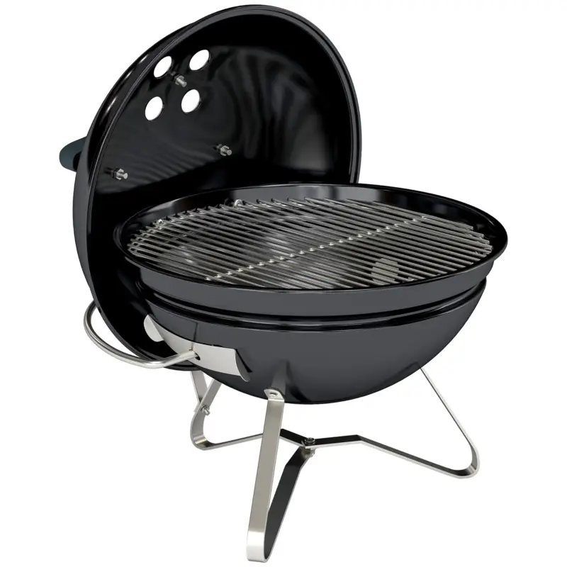 Plată sigură Outsunny Grătar pe cărbune Grătar rotund portabil cu mâner pentru capac fante de ventilație reglabile pentru barbecue 41x41x44 cm Negru