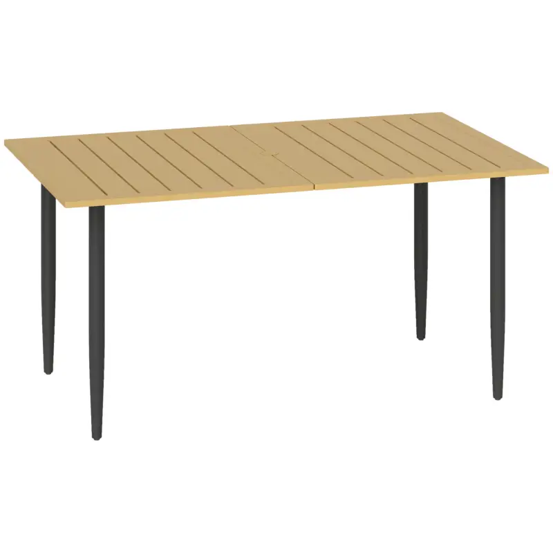 Cel mai vândut Outsunny Masă de grădină 150x90 cm, rezistentă la intemperii, masă de balcon din oțel cu orificiu pentru umbrelă, maro