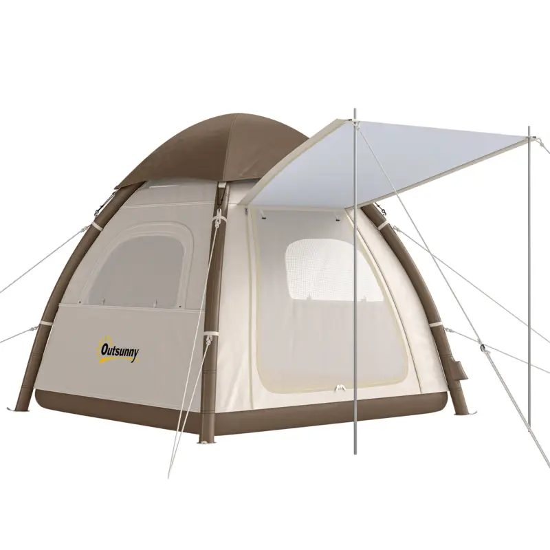 Plată securizată Outsunny Cort gonflabil 3 persoane Montare rapidă Cort camping outdoor cu pompă Ferestre cu plasă Acoperiș detașabil