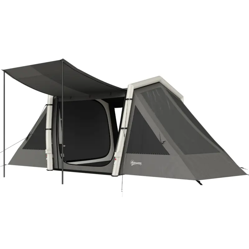 Outsunny Cort Gonflabil de Camping 4 Persoane Blackout Cort cu Aer 5,8m Lungime 2 Dormitoare și Zonă de Zi 580x270x202cm Gri Închis Preferatul clienților