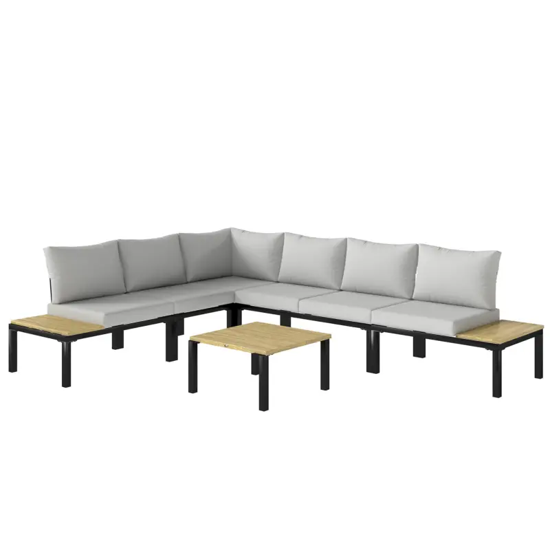 Nu rata Outsunny Set de grădină modular 6 piese Set canapea exterior transformabil într-un pat Masă de cafea și măsuțe laterale Gri