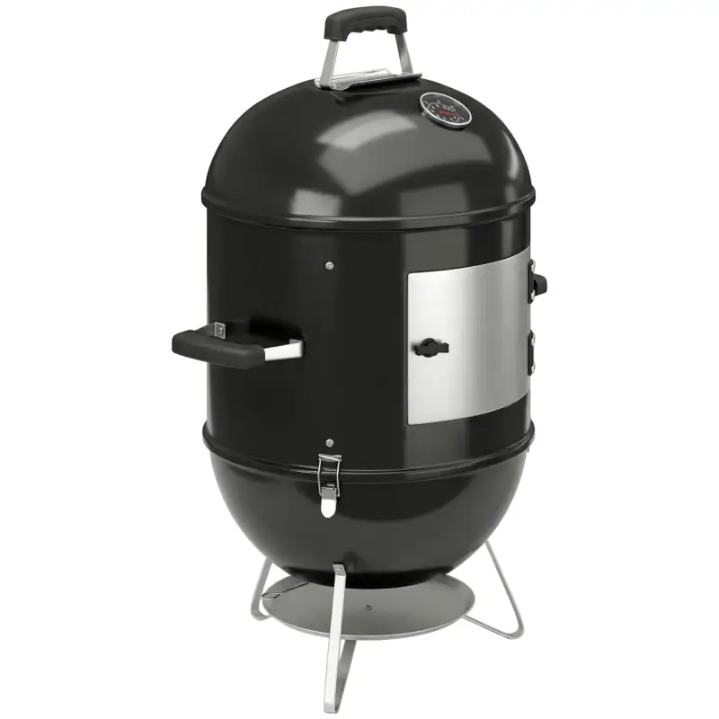 Bestseller Outsunny Afumător 3-în-1 cu 3 Grătare de Gătit, Termometru Integrat, Ventilație Reglabilă, 62,5x47,5x91cm, Negru