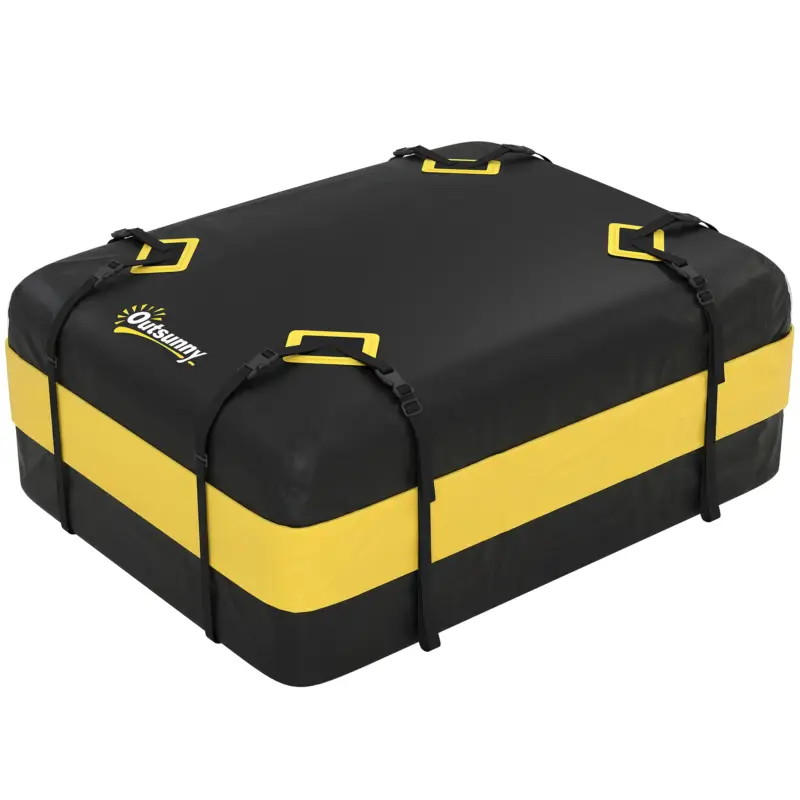 Bestseller Outsunny Cutie portbagaj impermeabilă 425 L pentru acoperișuri auto cu/fără suport, cutie pentru bagaje cu 8 chingi întărite, cârlige pentru uși, galben