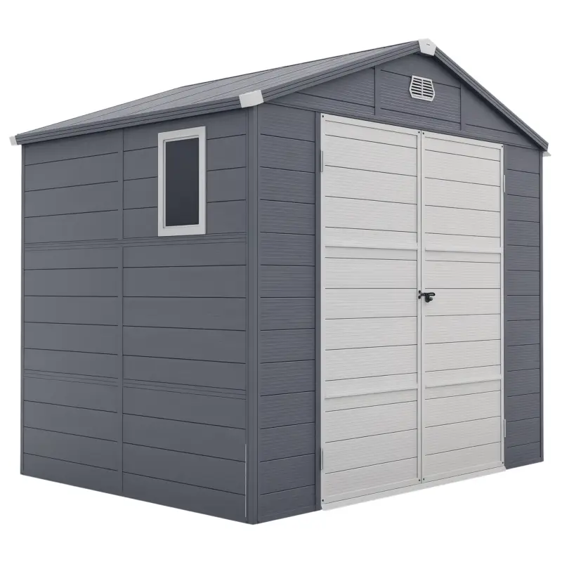 Cumpără acum Outsunny Casa de grădină cu fereastră de ventilație, plastic și metal, 240 x 190 x 180/228 cm, Gri