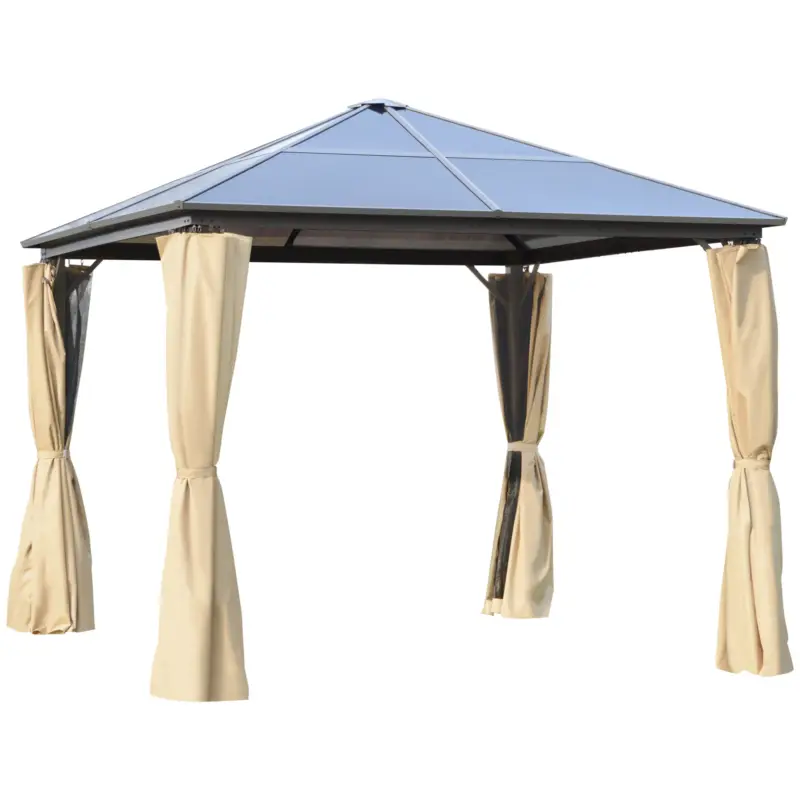 Promoție Outsunny Foisor cu acoperis din policarbonat 3 x 3 m, cu cadru din aluminiu , Culoarea cafelei
