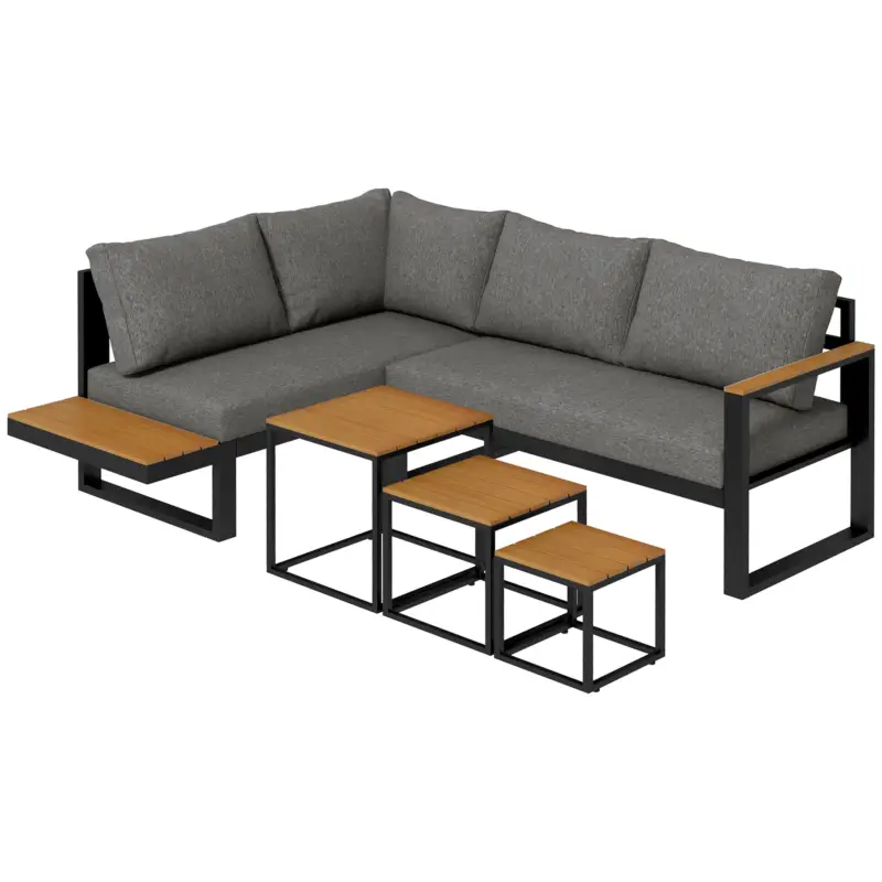 Plată sigură Outsunny Set living exterior 5 piese mobilier lounge pentru grădină, 148 cm x 61 cm x 71,5 cm, Gri + Natural
