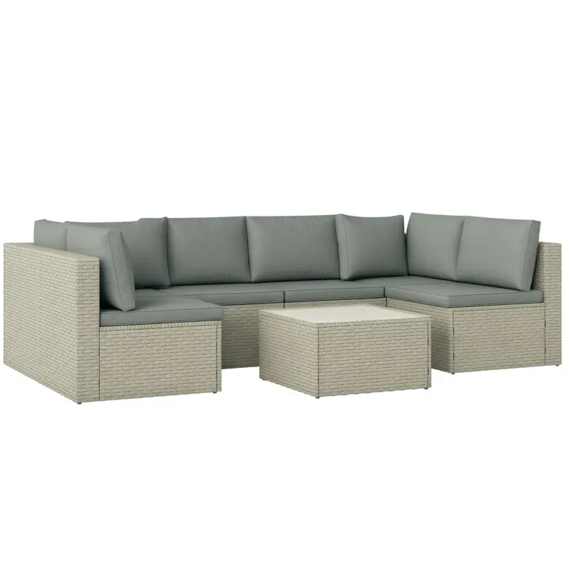 Ieftin Outsunny Set mobilier de grădină pentru 6 persoane, rășină împletită, canapele și masă din sticlă securizată, maro